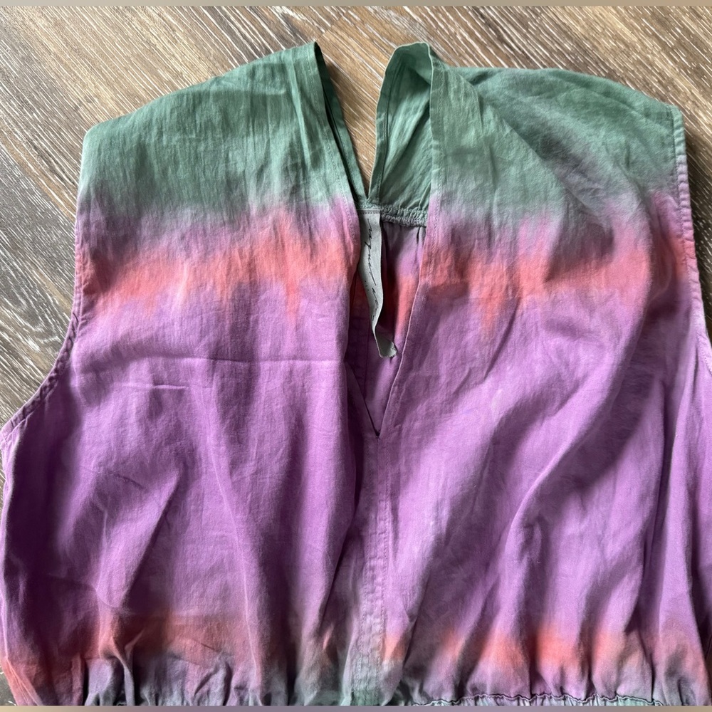 Raquel Allegra Daydream Top Size S Sleeveless Fantasy Tiger Tie Dye Green Purple - Picture 3 of 16